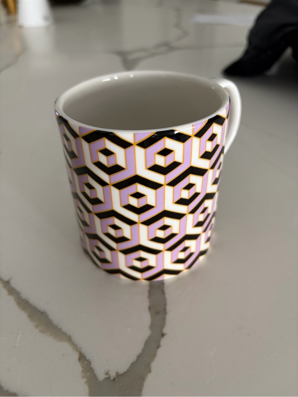Jonathan Adler Pink, Black & Gold Hexagon Ceramic Mug